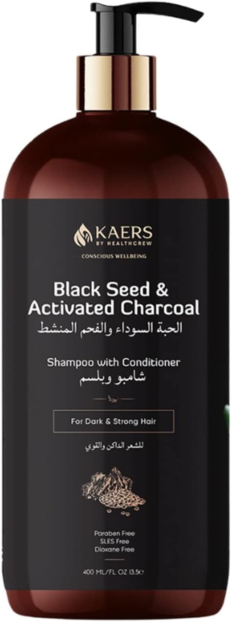 Kaers Herbal Black Seed & Activated Charcoal Shampoo | for Dark & Strong Hair | 400 ML
