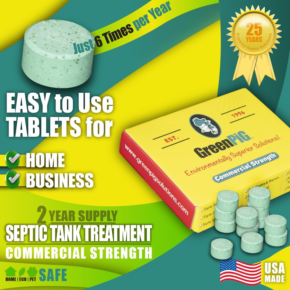 GREEN PIG Septic Tank Treatment Pods- Aids in the Breakdown of Septic Waste to Prevent Backups, Easy Flush Cleaner, 2-Year Supply, 12 Pods, 53C Live Tank Treatment image number 3