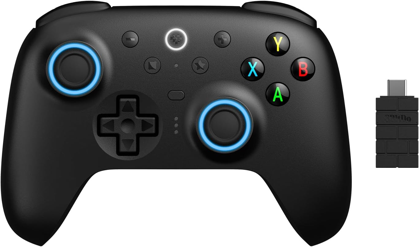 8Bitdo Ultimate 2 Wireless Controller for Windows & Android, Gaming Controller with TMR Joysticks, Switchable Hall Effect/Tactile Triggers, Motion Control, RGB Fire Ring, 8Speed Wireless Tech (Black) - Purple image number 2