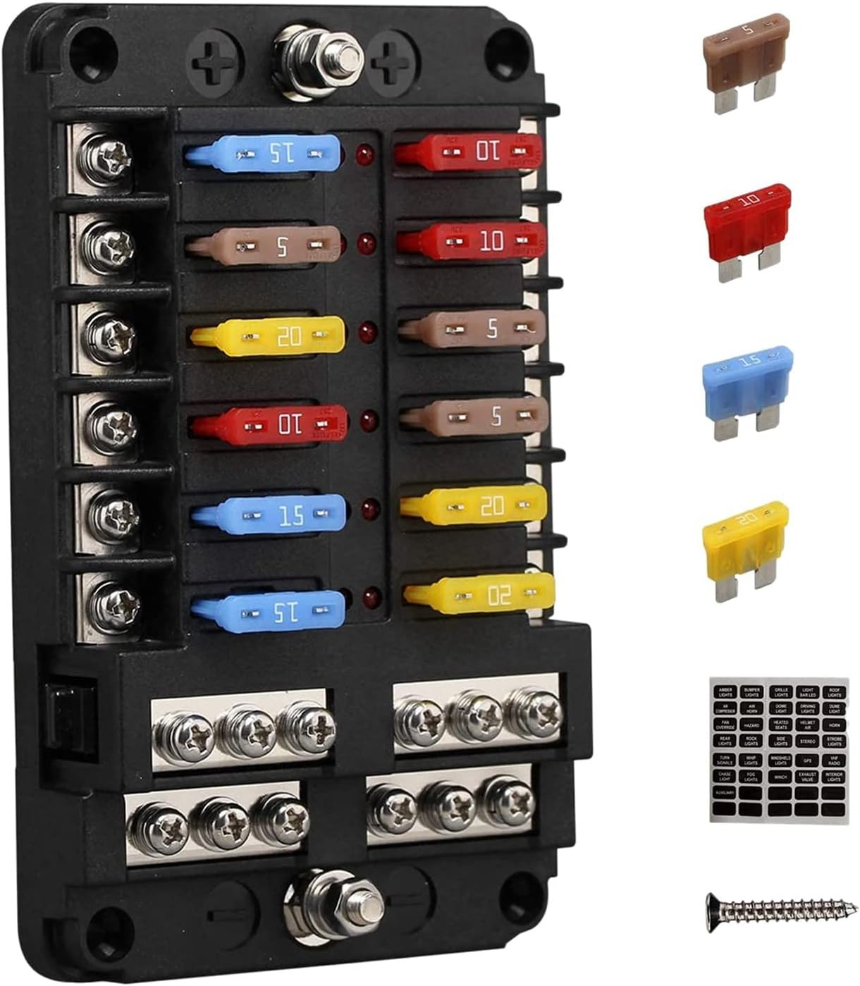 Aribrnten 12V 12 Way Marine Fuse Block Fuse Panel with Ground & 12 Volt Fuse Box for Car Automotive Boat RV RZR image number 5