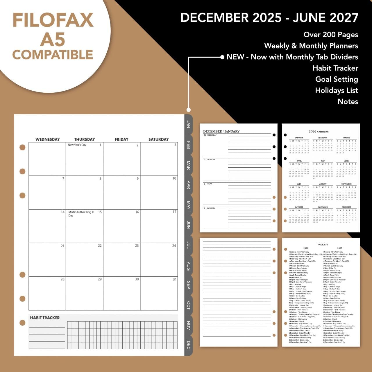 2022/23 Calendar Planner Inserts - Ivory Color - Thick Monthly & Weekly Calendar Refill for A5 6-Ring Binder Planner, Compatible with Filofax, 8.25 X 5.5 Inch (21Cm X 14Cm) to June 2023 image number 5