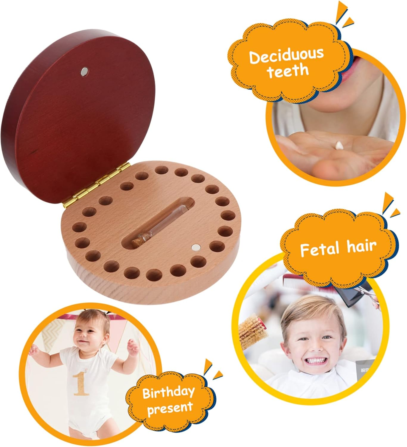 Baby Tooth Holder Wooden Keepsake Box for Boys and Girls Baby Tooth Case with Zodiac Horse Design Small Fetal Hair Organizer for Infant Keepsakes image number 5