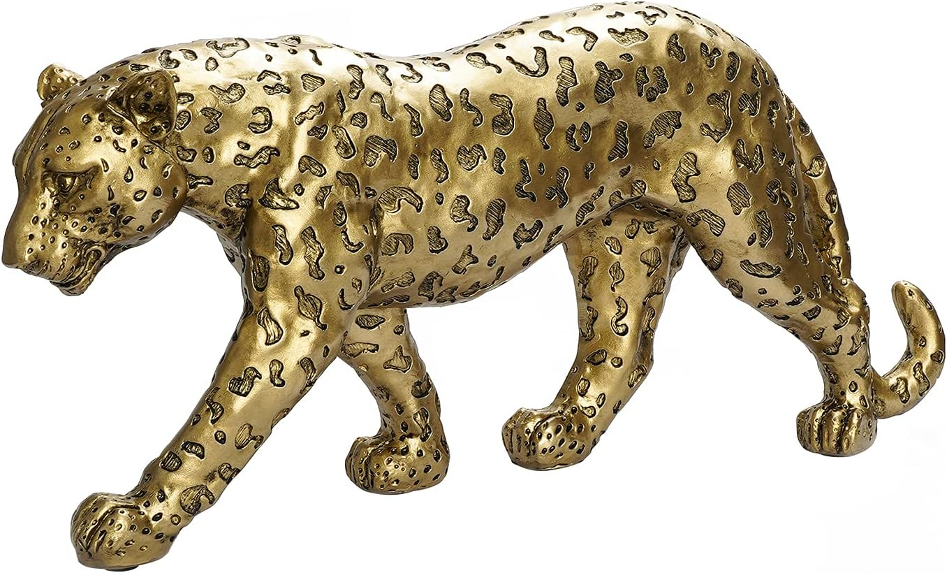 Polyroyal Cheetah Statue Home Decor Leopard Sculpture Resin Sitting Cheetah Figurine Desktop Table Top Ornament Decoration for Home Office-Gold or Silver (Walking-Champagne Gold)