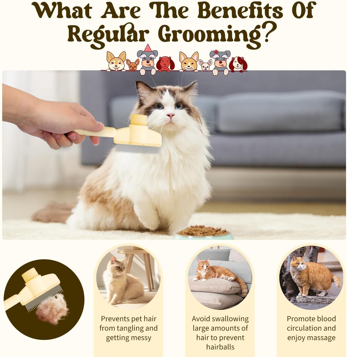 Fellblitz Brush, Pack of 2 Paw Moon Brush, Cat Brush, Self-Cleaning Cat Brush, Flea Comb for Cats for Removing Matte Hair, for Long and Short Hair Care (1 Yellow 1 Green) image number 3