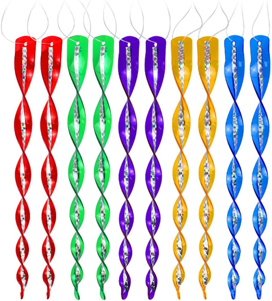 10Pcs Bird Reflective Rods,Woodpecker Deterrent for House,Laser Rainbow Color with Reflective Spiral Design,Wind Driven Rotation Bird Scare Rods,Patio Lawn Garden Decorative Hanging Scare Devices image number 2