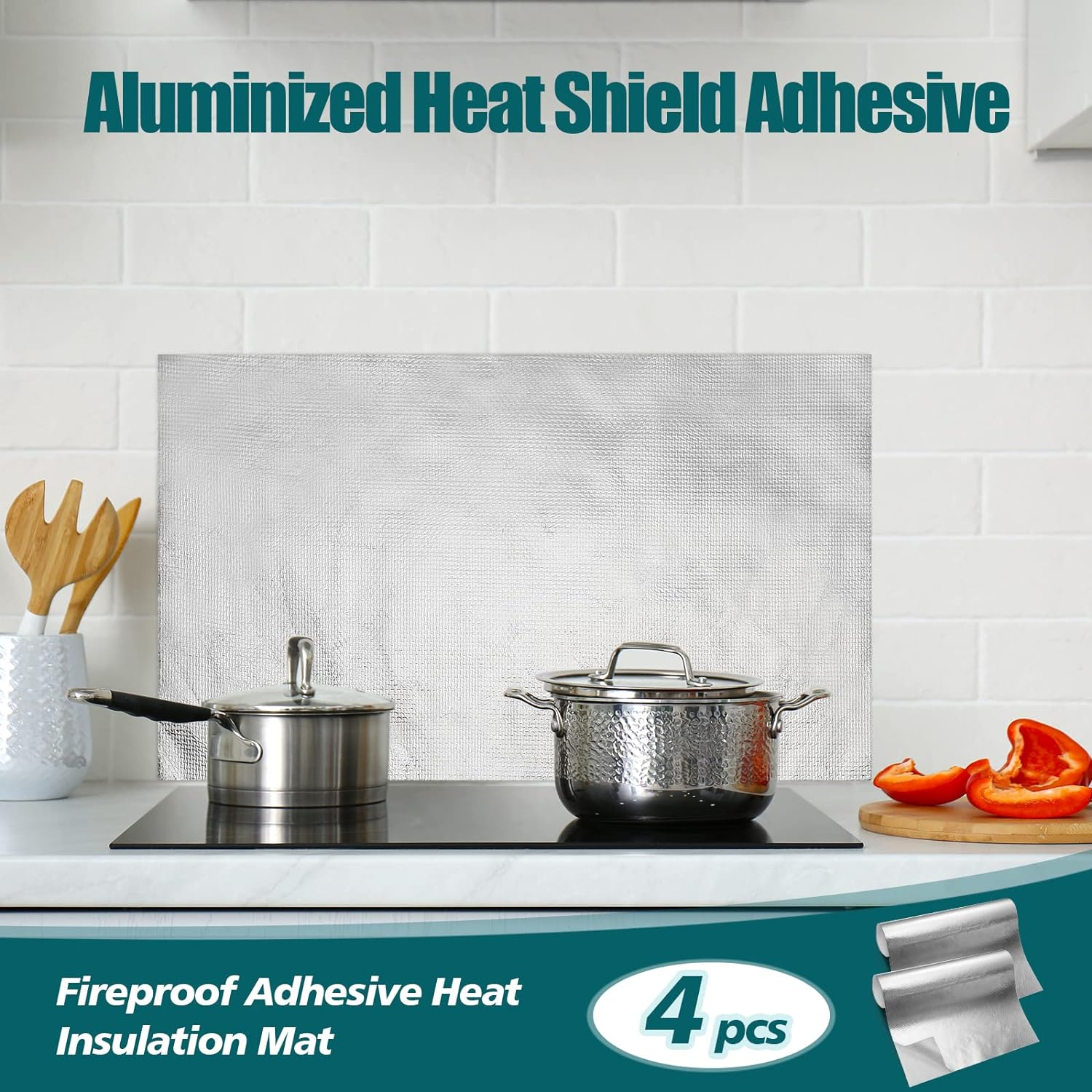 4 Sheet 12'' X 30'' Aluminized Heat Shield Adhesive Backed Thermal Barrier Insulation Wrap Adhesive Thermal Barrier Foil Tape Heat Resistant Tape Automotive Exhaust High Temp Protection image number 6