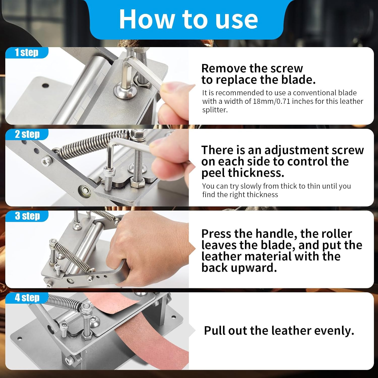 Leather Skiver Splitter Manual Leather Skiving Machine Strip Leather Peeling Machine Leather Paring Skiver Leather Skiving Tools DIY Leather Strap Cutting Tool for Leather Thinning Work image number 5