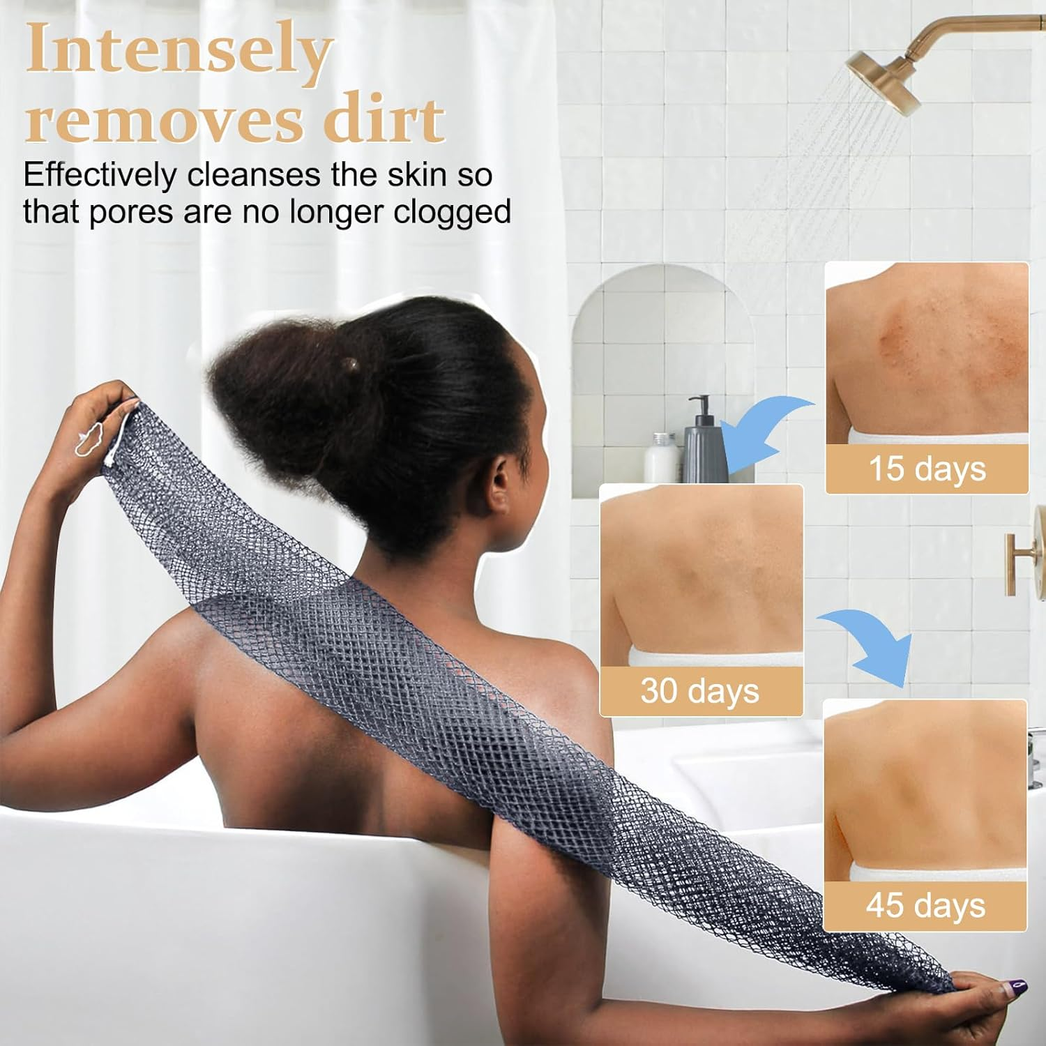 African Net Sponge with Knots,Authentic Exfoliating Bath Sponge for Deep Cleansing, Long-Lasting Body Scrub, Shower & Bath Accessories for Women & Men (Gold) - Gold image number 2