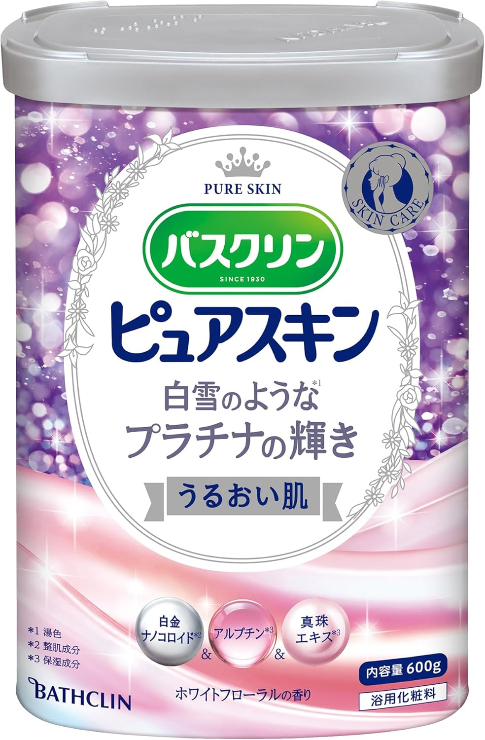バスクリン Pure Skin Bath Salt, Platinum Sparkle, 21.2 Oz (600 G) (Approx. 30 Times) White Floral Scent Skin Care Glue Type image number 4
