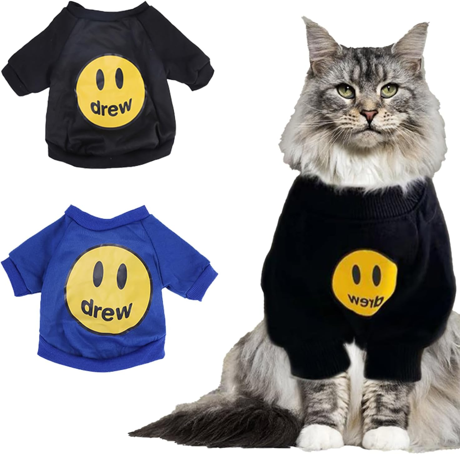 KASESSS Pack of 2 Cat Clothes, Cat Bodysuit, Costume for Cats, Long Sleeve Cat Clothing, Sports Shirt, Cat Clothes with Thin Fleece, Cat Winter Clothes, Blue, Black, L
