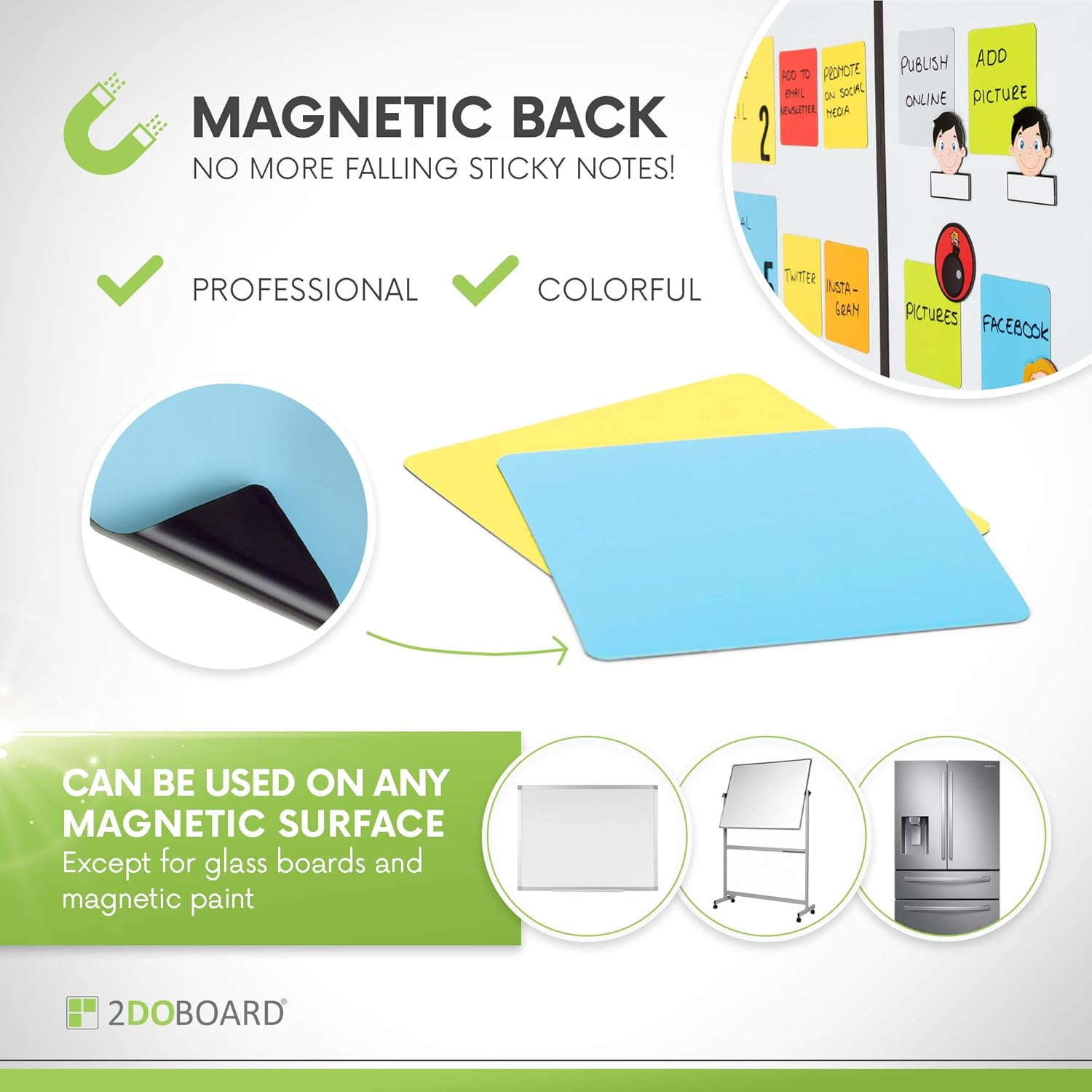 2DOBOARD 25 Blue Magnetic Notes - 3 X 3 Inch Playful Modern Magnetic Notes for Fridge, Office, Classroom - Easy to Clean & Reuse image number 6