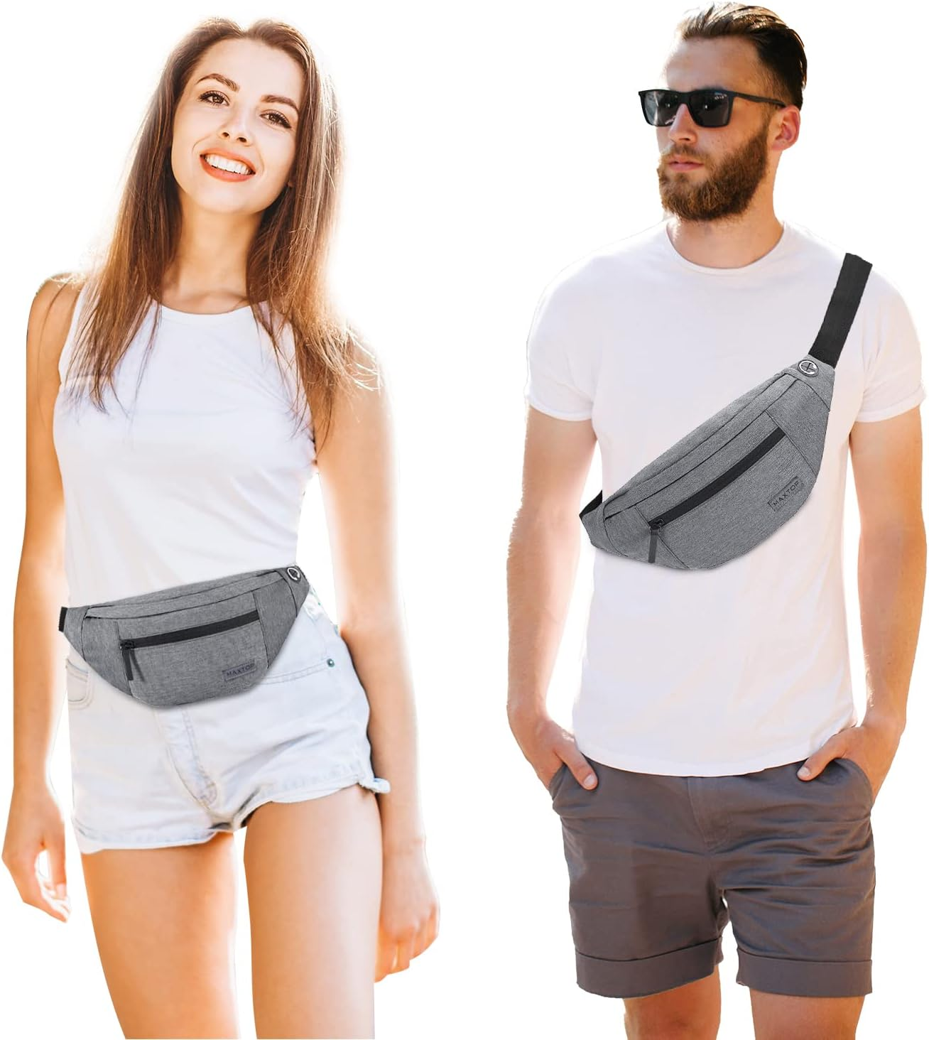 Large Fanny Packs for Women Men with 4-Zipper Pockets,Gifts for Enjoy Festival Sports Workout Traveling Running Casual Hands-Free Water-Resistant Waist Pack Bag Wallets Carrying All Size of Phones - Black(Washed Nylon With Silver Metal Zipper) image number 3