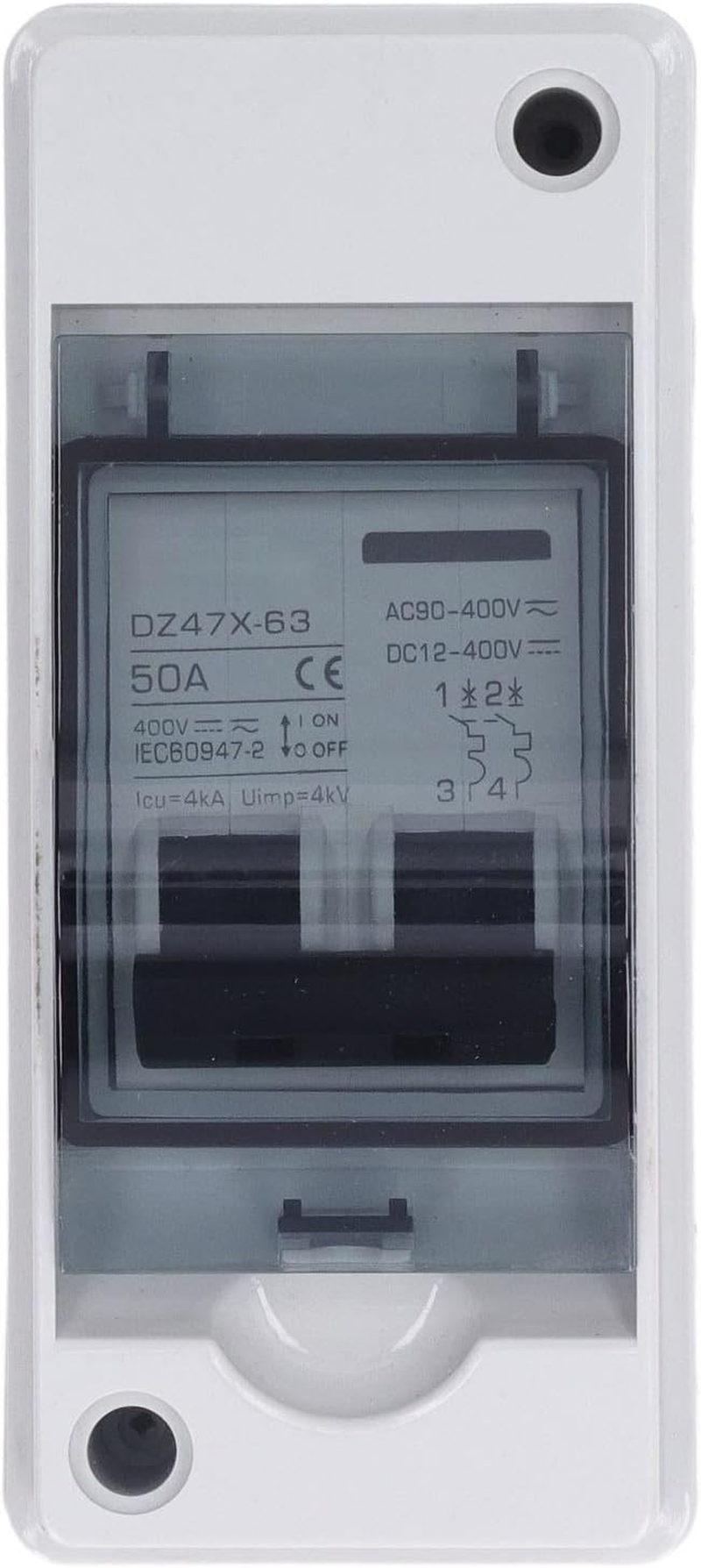 Miniature Circuit Breaker, 2 Pole 50Amp Circuit Breaker Protector with IP65 Waterproof Cover DC Solar Disconnect Switch Isolator for Solar PV System, with Safe image number 2