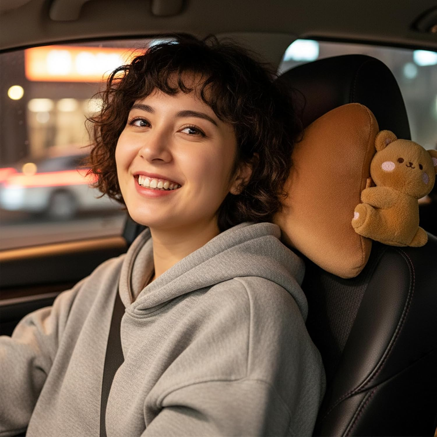 Car Headrest Pillow 2PCS Plush Bear ＆ Bunny Car Seat Headrest Pillow - Memory Foam Neck Support Cushions for Comfortable Driving, Easy Install & Washable (Bear+Rabbit) image number 1