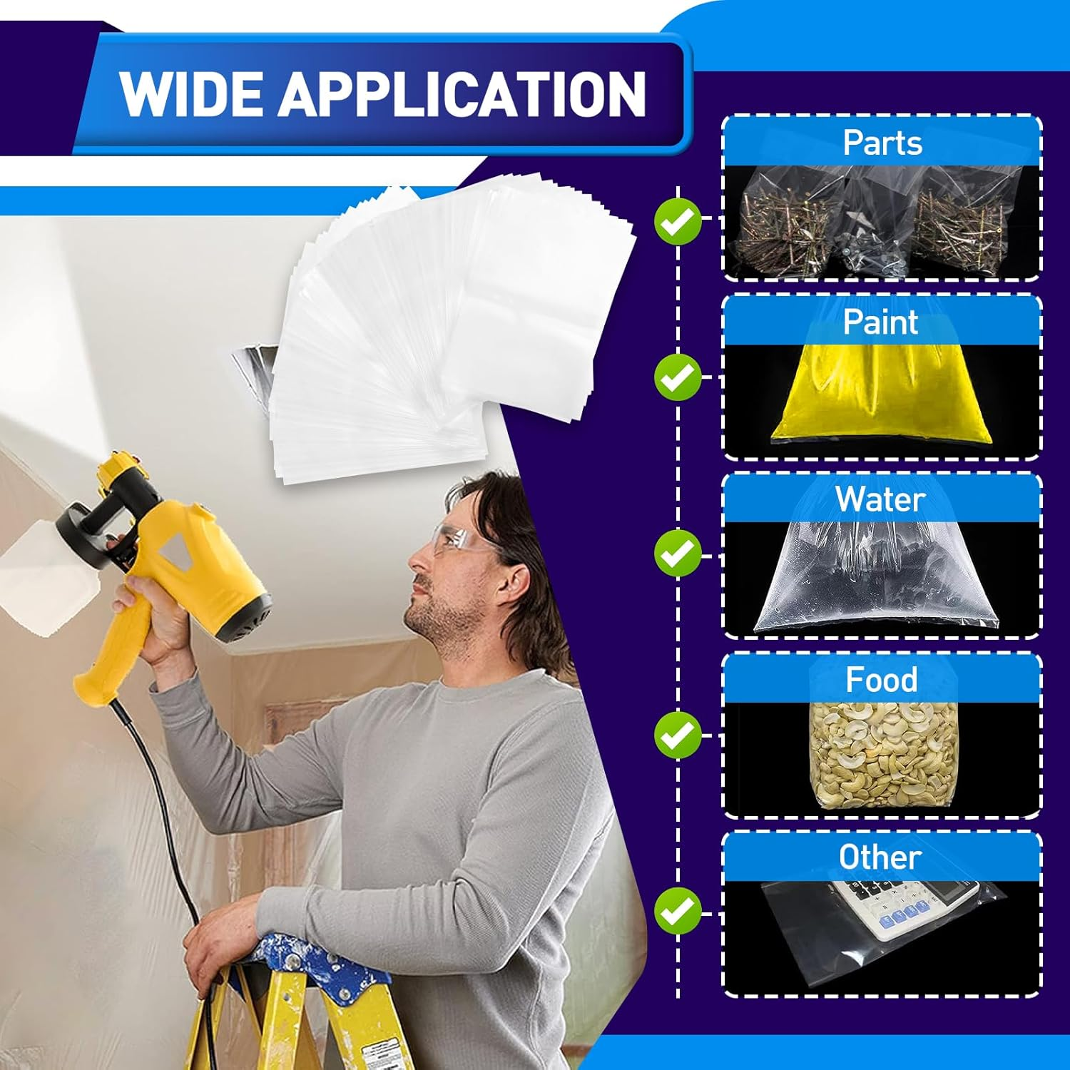 Paint Sprayer Parts - 100 Pcs Bags, 7.8'' X 11.8'' Cup Liners, Transparent Spray Gun Canister Liners for Wagner Paint Sprayer image number 3