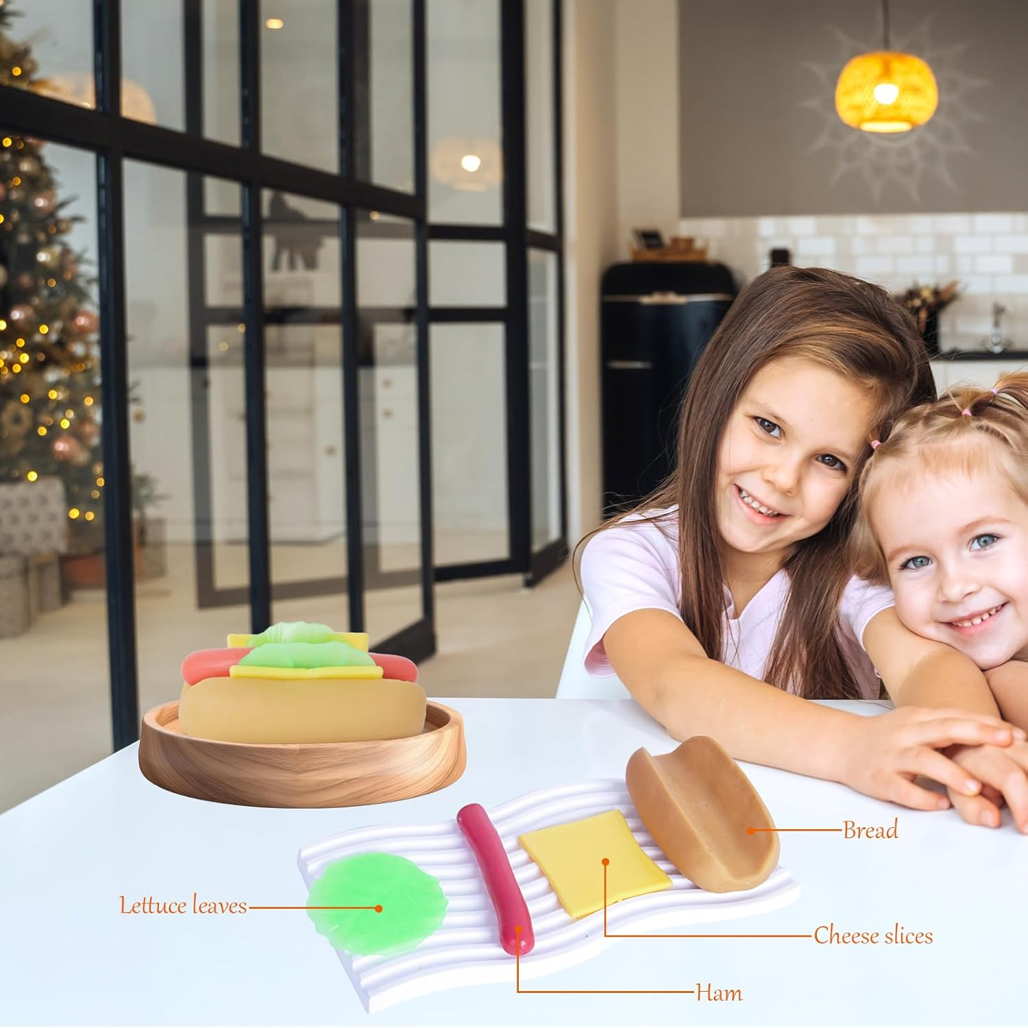 Hot Dog Toy 4 Layers Detachable Hot Dogs Burger Stress Relief Stretch and Squeeze Stress Toys Simulation Food Squishies Birthday Gift for Kid (Hot Dog) image number 2