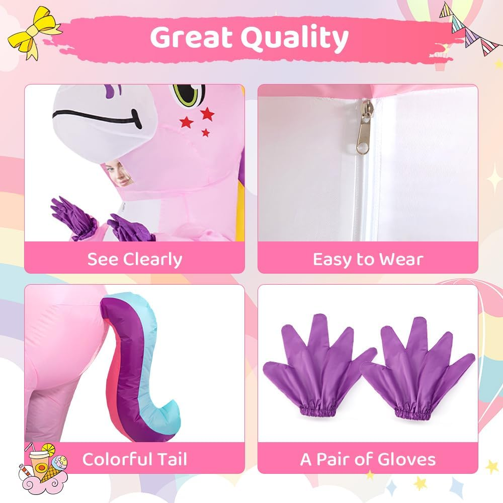 AUTOWT Inflatable Unicorn Costume for Adult, Funny Halloween Inflatable Costumes for Men Women, Blow up Dress up Costume with Air Pump for Halloween Cosplay Holiday Mardi Gras Party - White image number 2