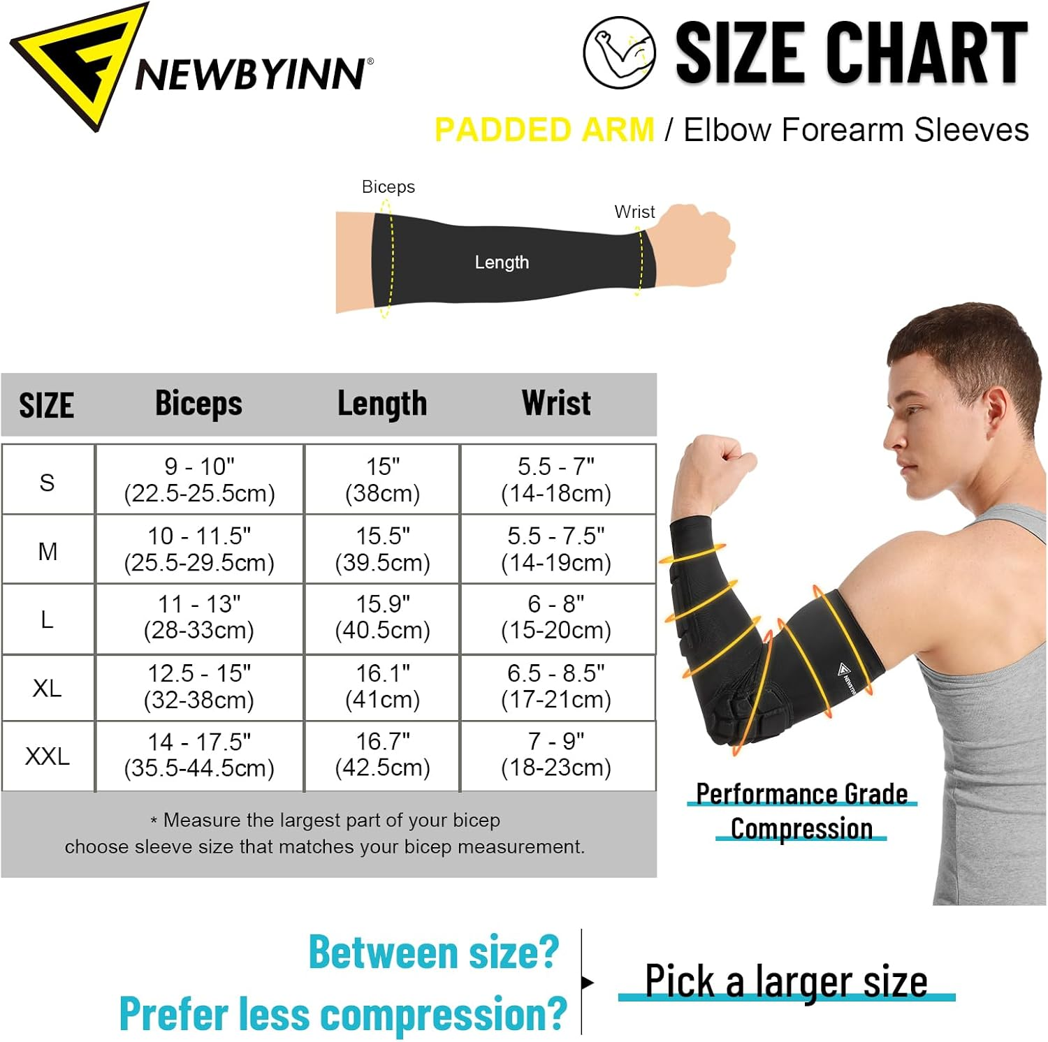 Newbyinn 2 Pack Padded Arm Sleeves Crashproof Elbow Forearm Pads Compression Protection Support for Football Basketball Volleyball image number 5