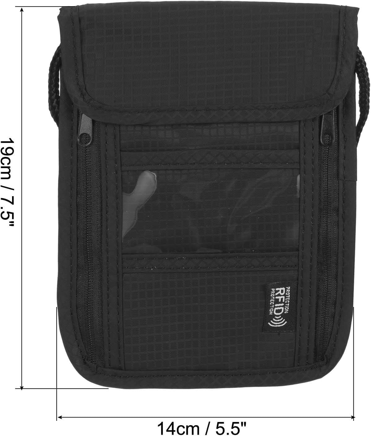 Uxcell Neck Wallet Travel Pouch, Passport Holder RFID Blocking Waterproof Neck Pouch with Adjustable Strap for Women & Men, Black image number 2