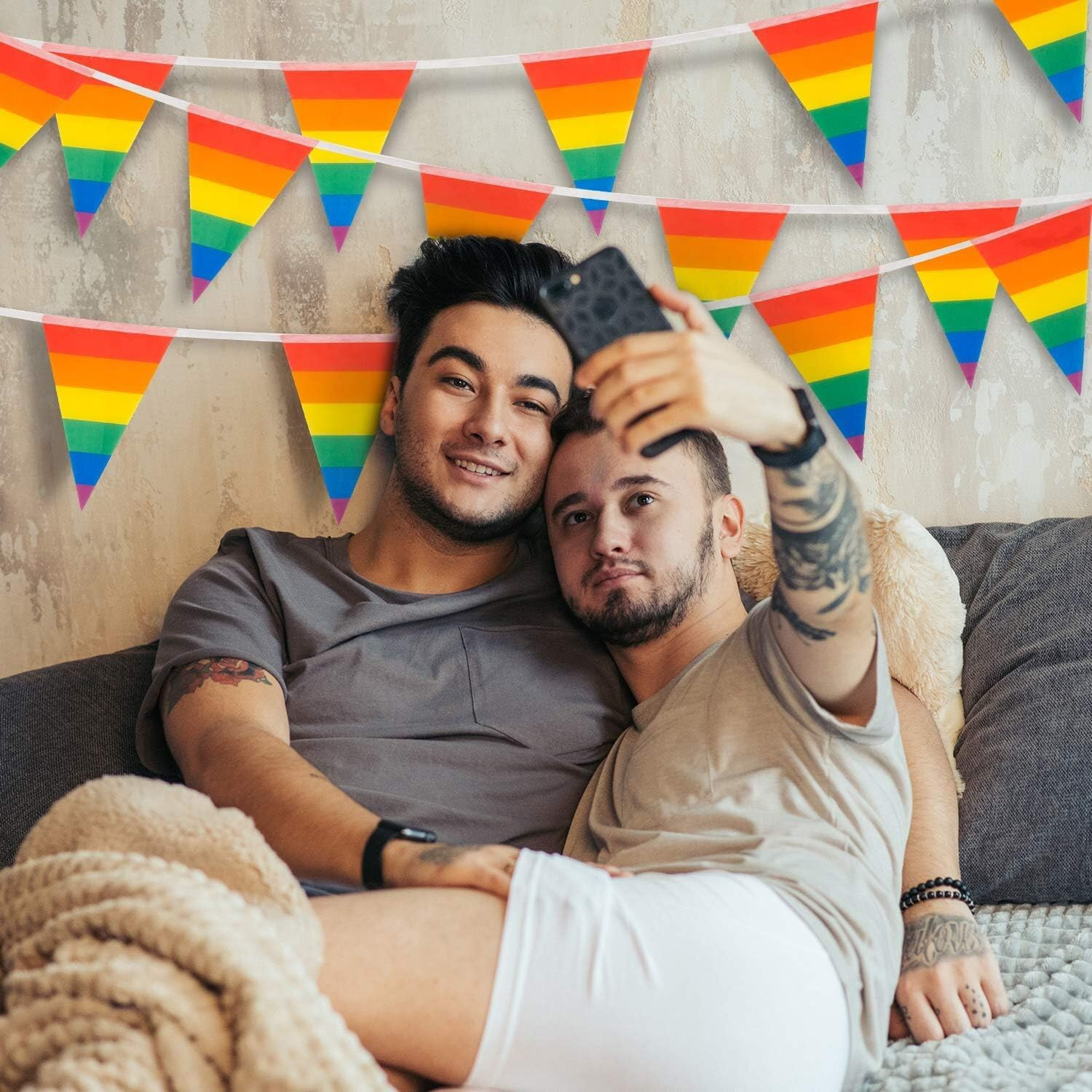 Pride Rainbow Bunting Flags, Gay Pride LGBTQ+ Decoration Bunting, 3.6M Rainbow Banner 10 Flags, for Parties Festivals Celebration Car Home Mardi Gras Hanging Decor image number 3