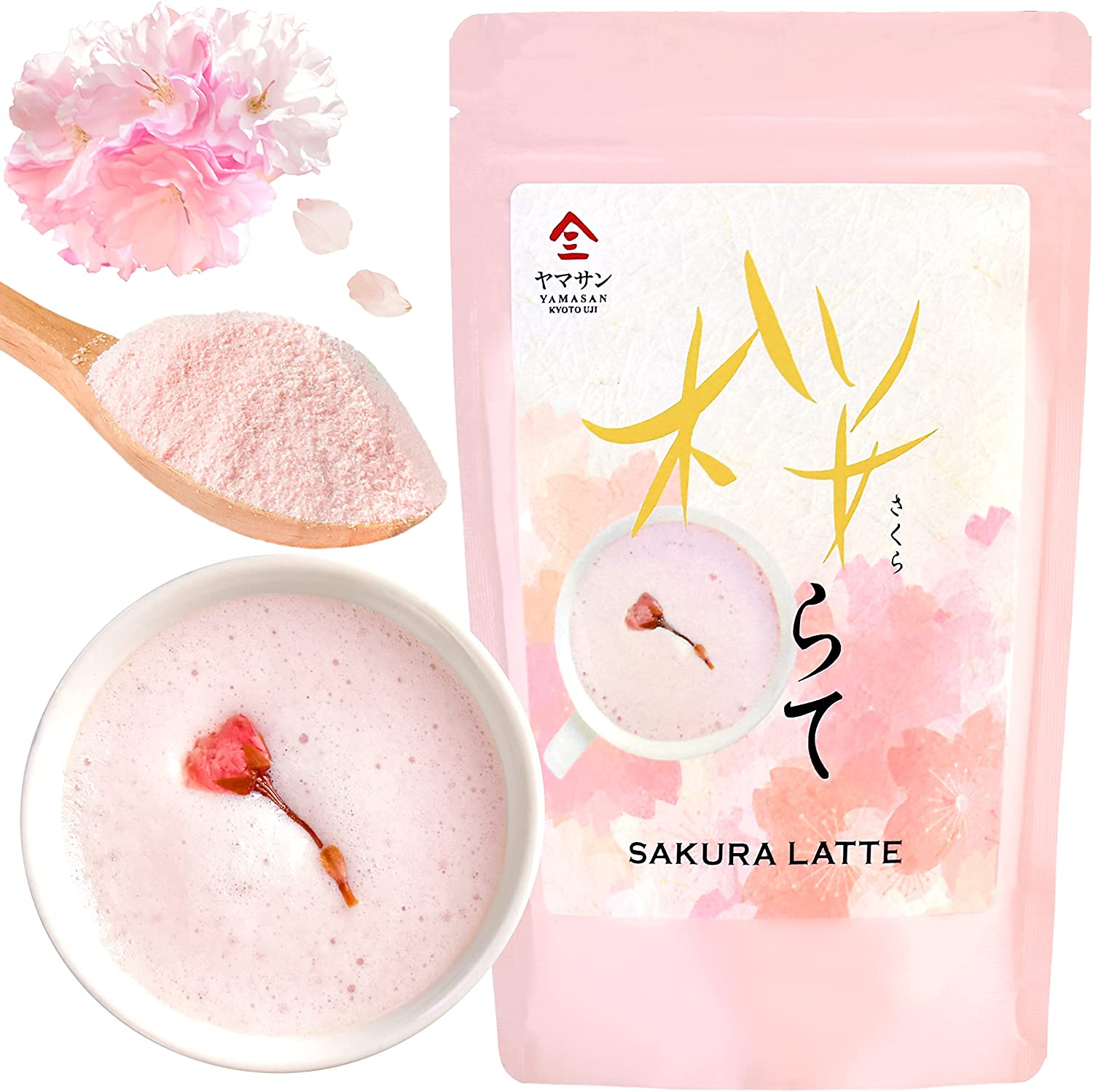 YAMASAN KYOTO UJI Sakura Latte Powder, Japanese Cherry Blossom Drinks, Sweetened, 3.5Oz(100G) image number 1