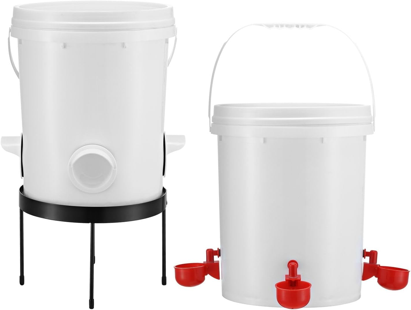 Pet Scene 20L Chicken Feeder Waterer Set, Raised Stand Auto Water Food Dispenser for Chook Hen Chick Poultry, with Drinker Cup, PVC Feeding Port image number 6