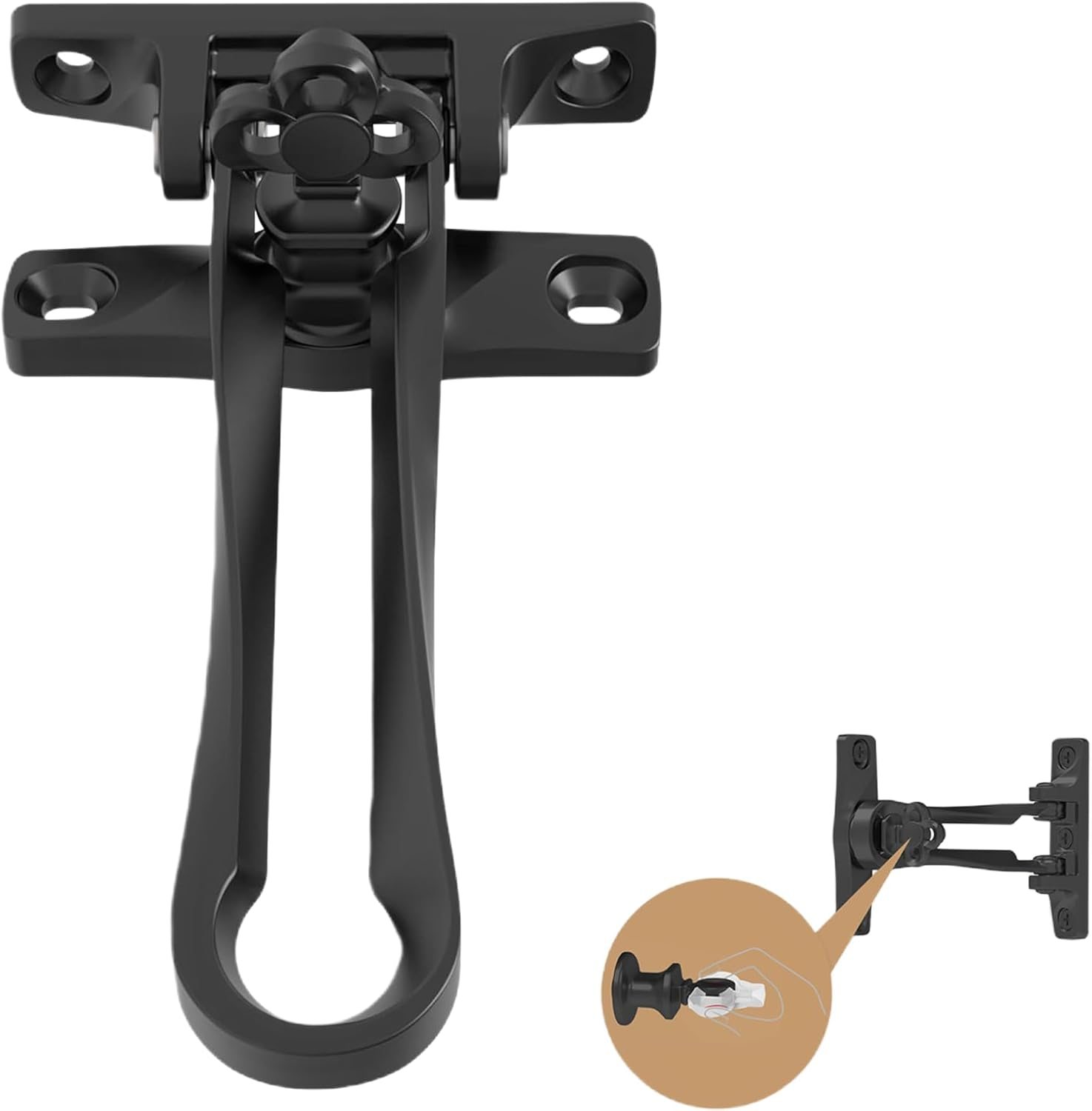 Treayes Home Security Door Lock Swing Bar, Safety Lock and Gate Lock for Hotel, Black Alloy, Childproof Reinforcement Door Stopper Theft Door Guard Latch for Front and inside Door image number 1