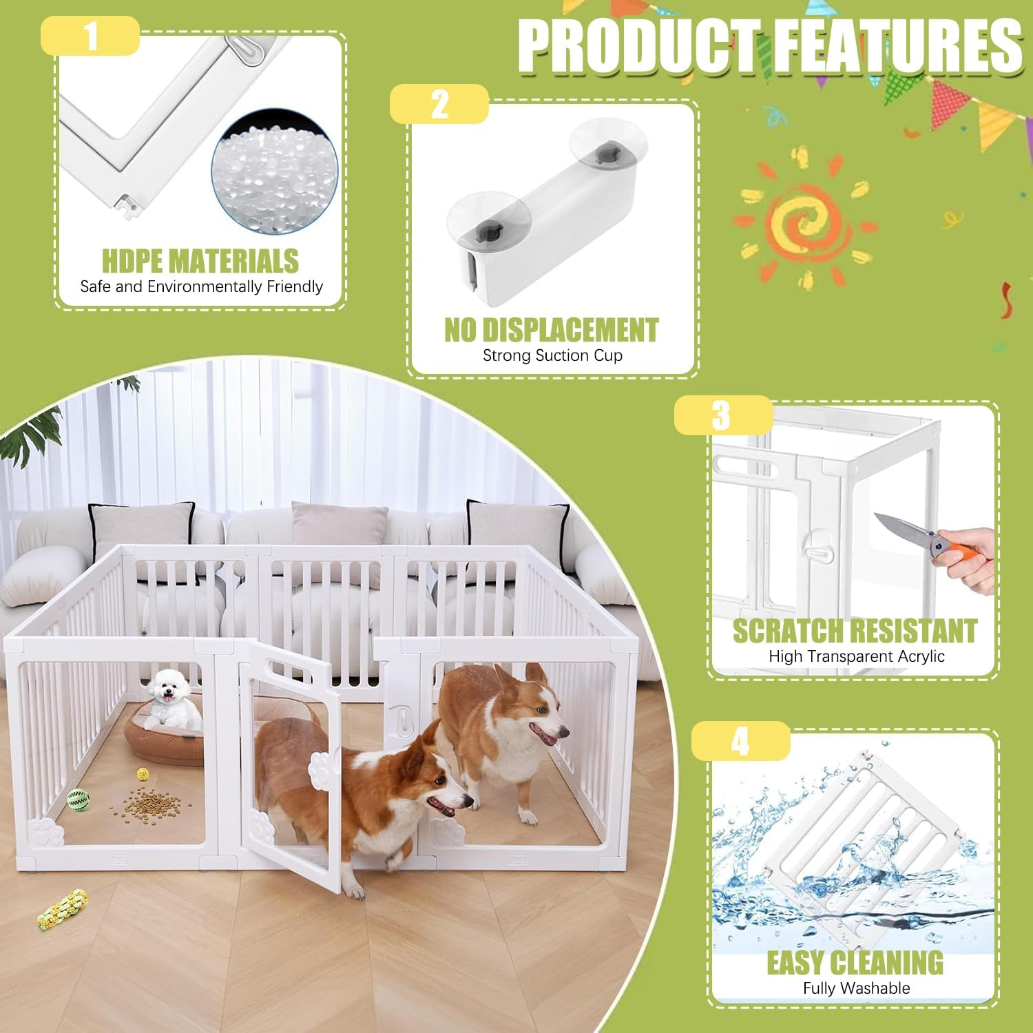LIODUX Modern Dog Playpen, Clear Acrylic Plastic Puppy Playpen, Design Transparent Freestanding Pet Pen Fence, Easy Assemble Foldable Dog Crate for Puppy Cat Bunny (White, M, 10 Panels) image number 5