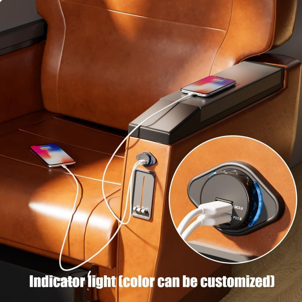 12V Car USB Charging Socket, PD3.0 QC3.0 36W Dual USB Output Plate, Fast Charging Power Supply Socket with Blue LED for Motorcycles Boats Marine image number 6