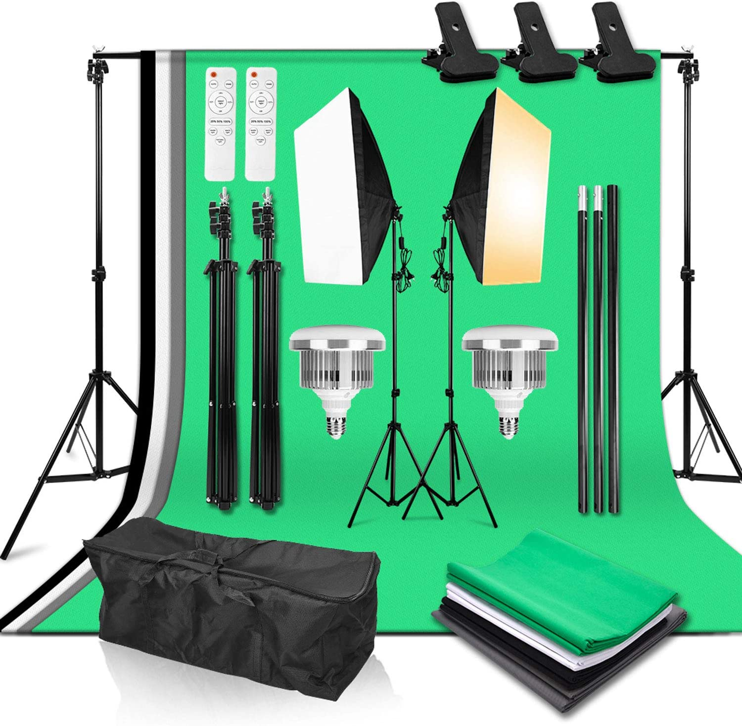 Studio Lighting Kit Bi-Color Dimmable 2X 85W Softbox Continuous Lighting Background Support System Black White Green Screen Backdrop for Portrait Product Photography Video Shooting image number 2