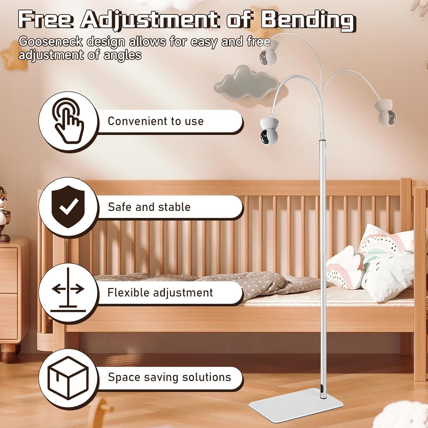 Baby Monitor Floor Stand Holder,Infant Gadgets Compatible All Cameras with 1/4 Screw, Height Adjustable & Universal Mount Secure,Baby Monitor Mount Secure (Baby Monitor Floor Stand Holder) image number 3