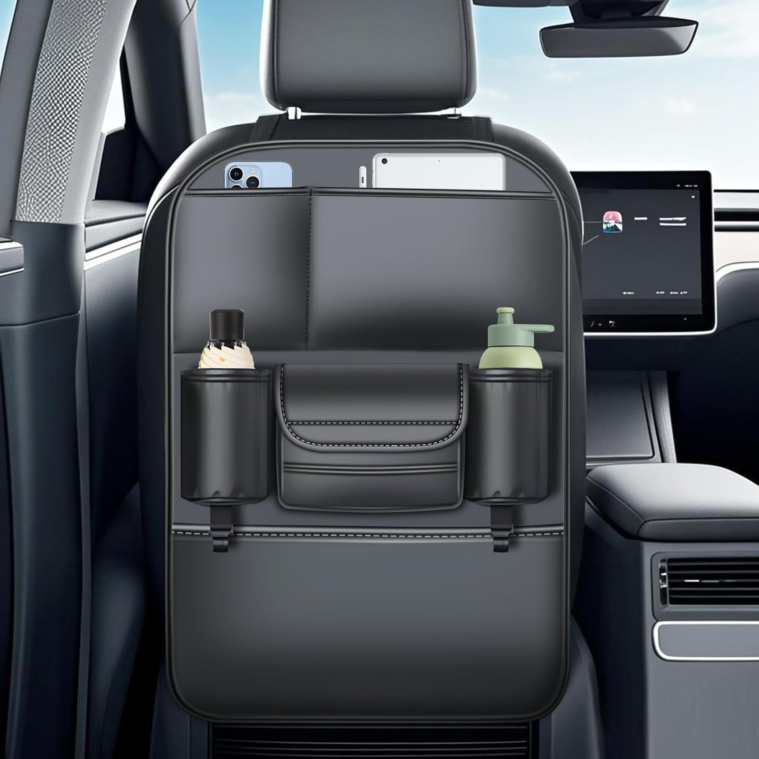 Car Backseat Organiser with Tissue Box&ndash; Multifunctional Car Storage Bag & Kick Mat, Large Capacity Car Seat Back Protector Cover Pad, Essential Car Accessories & Car Storage Organiser for All Vehicles image number 4