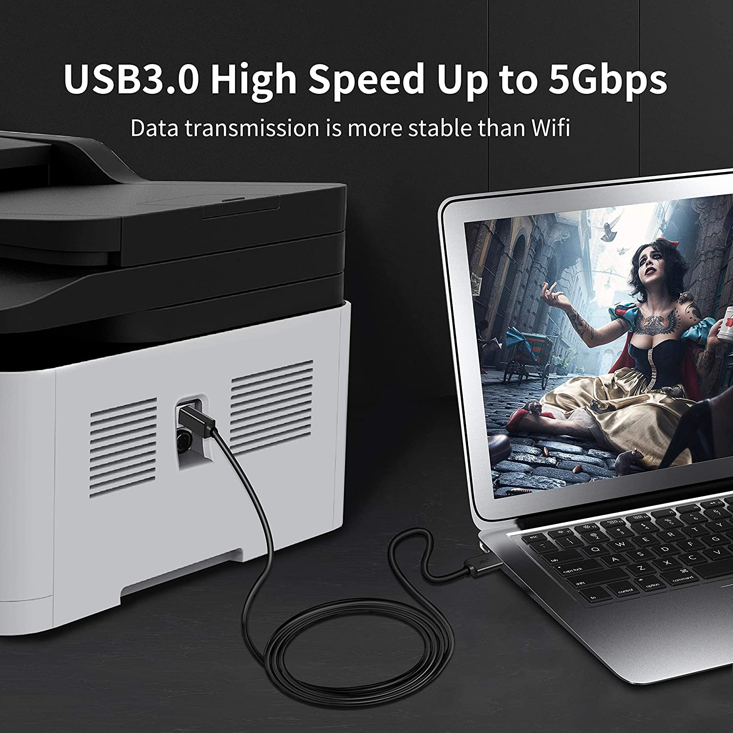 USB Printer Cable, (3M & 5M) USB 3.0 Cable - A-Male to B-Male Cord High Speed Scanner Cord Compatible with Microphones, Dell, HP, Epson, Canon, Lexmark, Xerox, Samsung and More image number 6