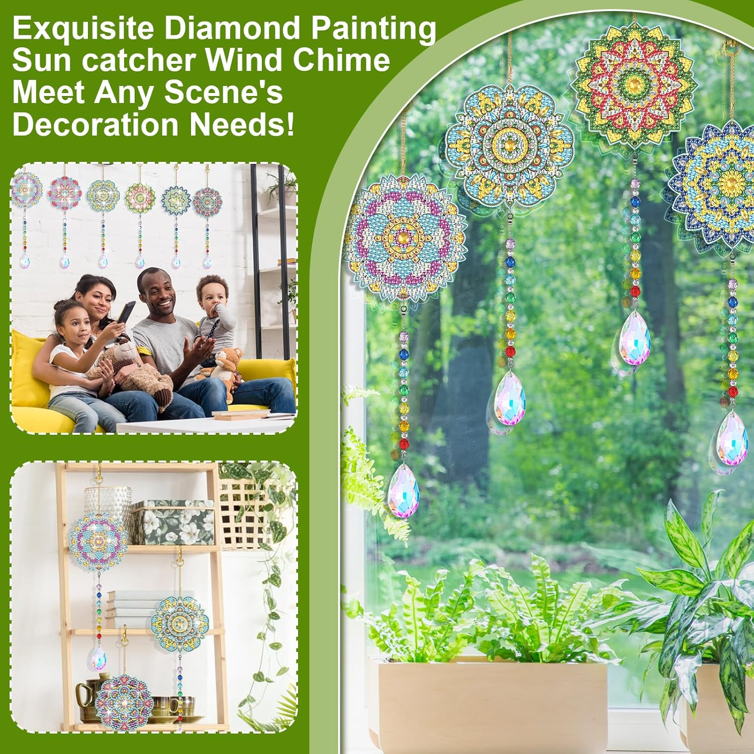 Yeaqee 6 Pcs Diamond Painting Sun Catchers Mandala Flower Diamond Art Wind Chimes Double Sided Hanging Ornament Painting Art Accessories and Tools for Garden Decoration Adults Kids DIY image number 6