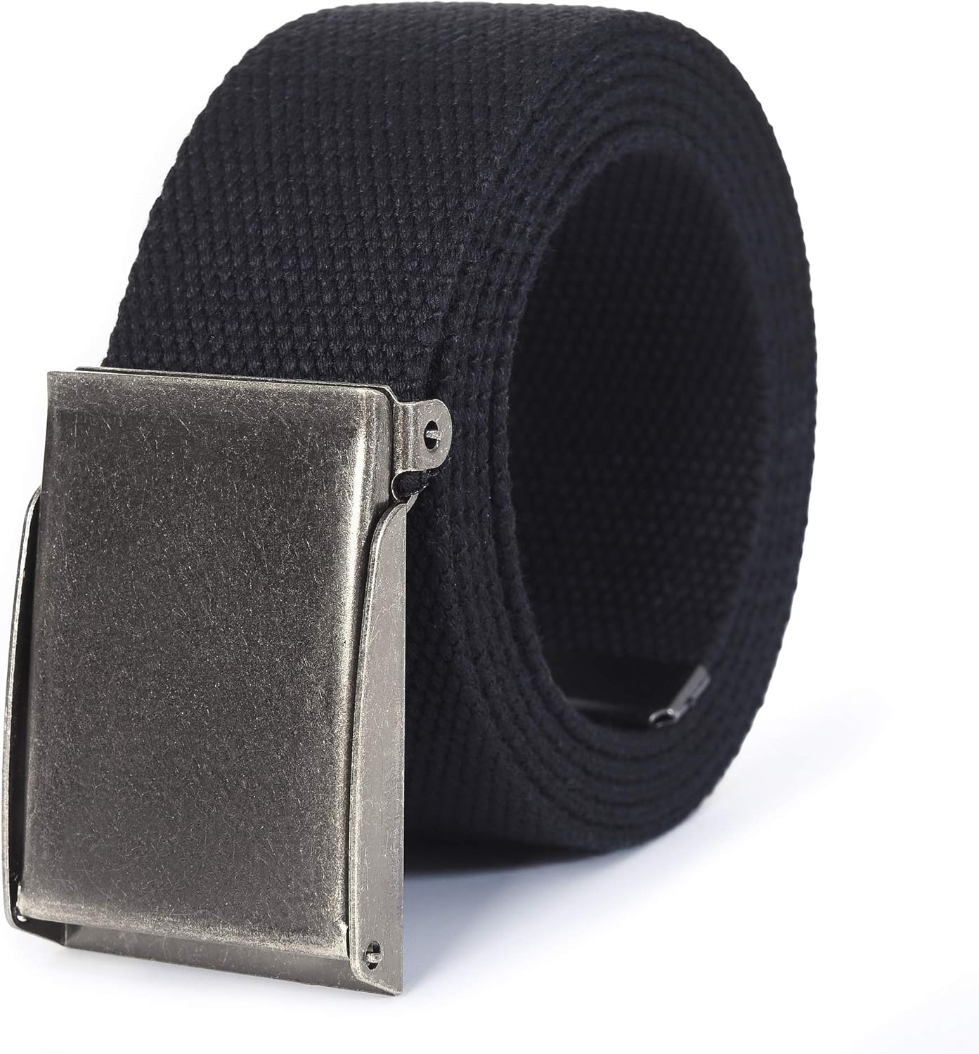 Canvas Web Belt | Cut to Fit up to 52" | Flip-Top Brushed Silver Nickel Buckle 6 Colors - 2 Pack Black/Navy image number 5