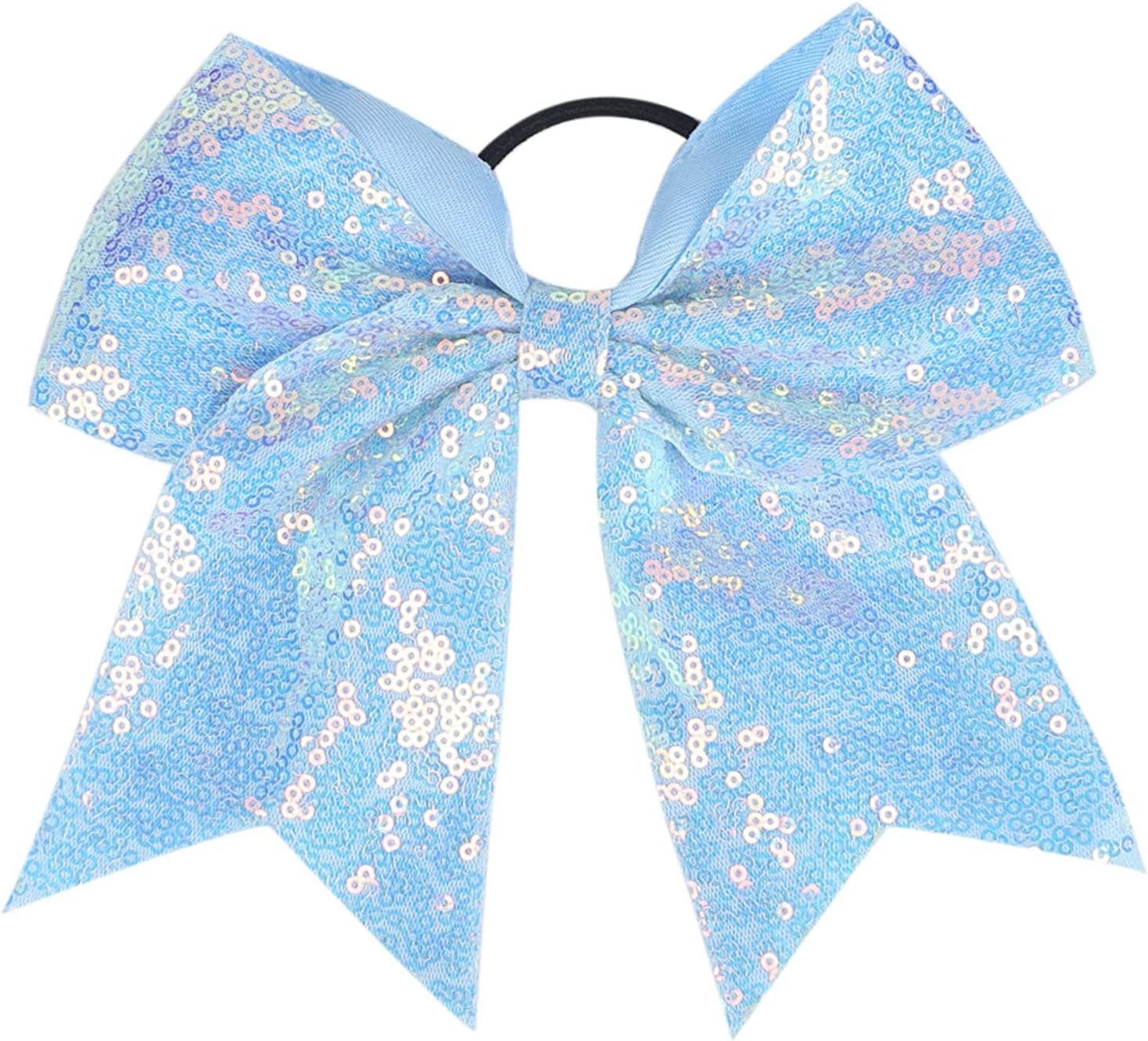 Sequin Hair Bow Elastic Hair Tie with Ribbon Design, 19&times;18 Cm Large Cheer Bow Hair Accessory for Girls Women Teens &ndash; Ruibex(Light Blue)