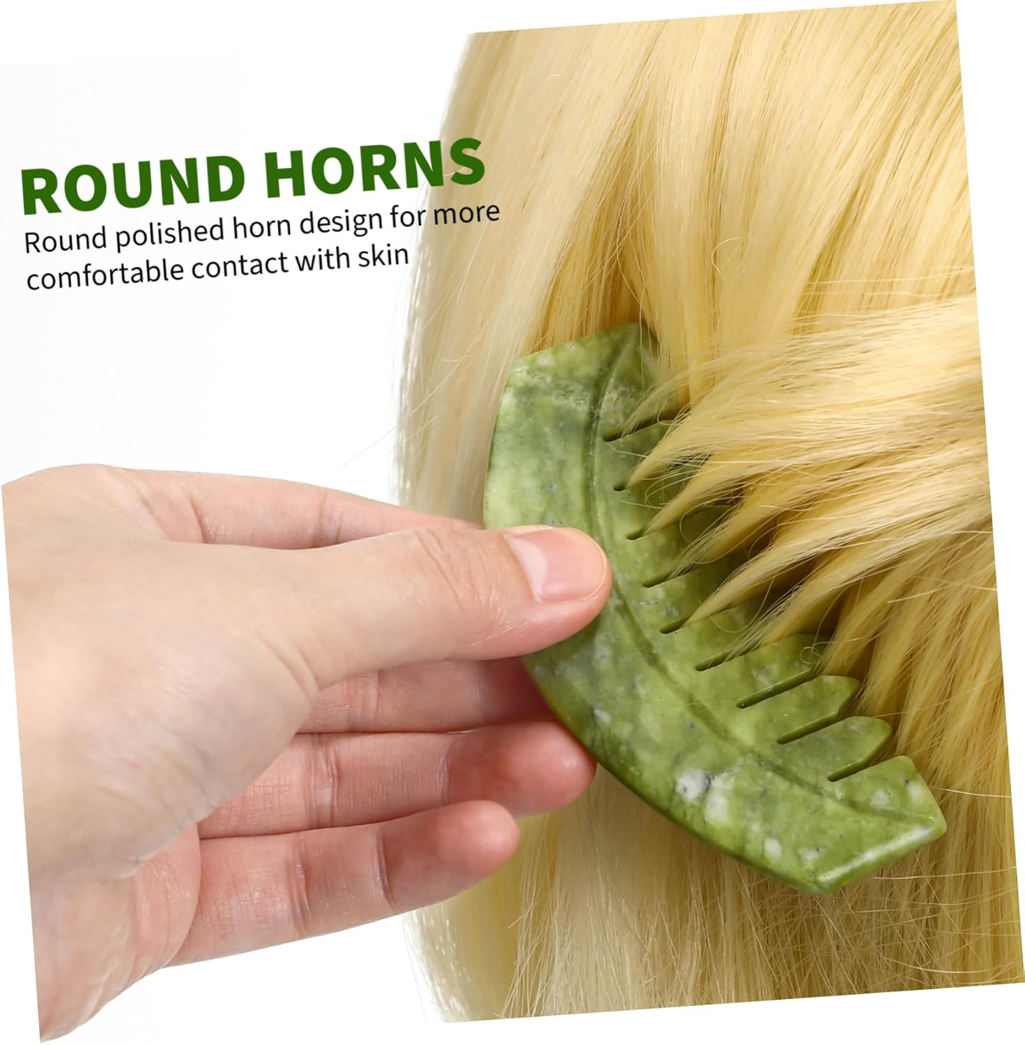 BATHVEVE Portable Jade Hair Comb for Scalp Massage Lightweight Natural Xiuyan Jade Scraping Tool with Smooth Edges Relaxing Head Massage Comb for Home and Travel Use image number 1