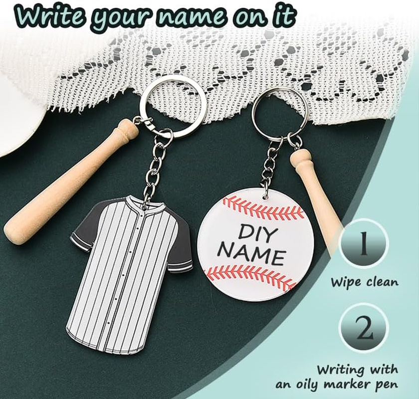 Baseball Themed Gifts for Team Sports Party Favors for Baseball Player Graduation Birthday Gifts for Grandson Son Softball Team Sports Bag Charms for Backpack School Bag DIY Crafting Keychain 2 Pcs image number 2