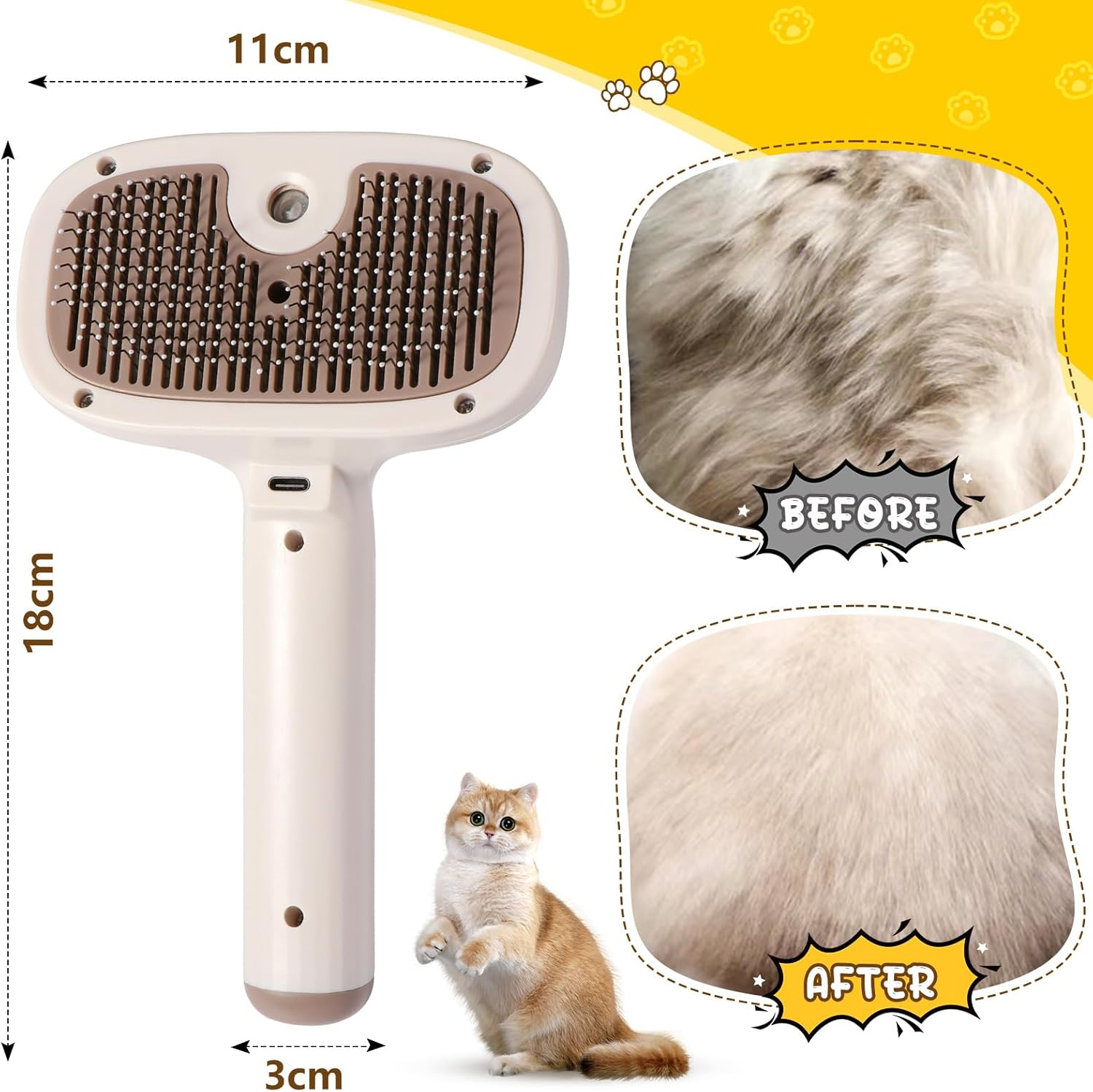 Brencco Cat Brush with Steam, Cat Brush Steam Brush Cat with Water Tank, Dog Brush, Cat Brush with Release Button, Cat Brush for Dogs and Cats, Long Hair and Short Hair image number 5