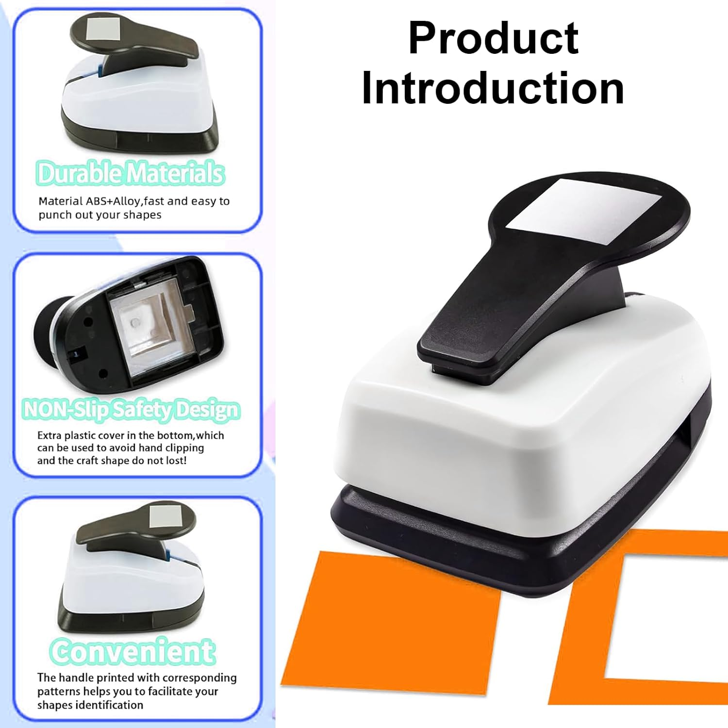 MAEZOE 1.9 Inch Square Hole Punch for Paper Crafts, Heavy Duty Punch with Chip Catcher for Scrapbooking, DIY Cards and Classrooms, Easy to Use for Kids, Teachers and Crafters image number 2