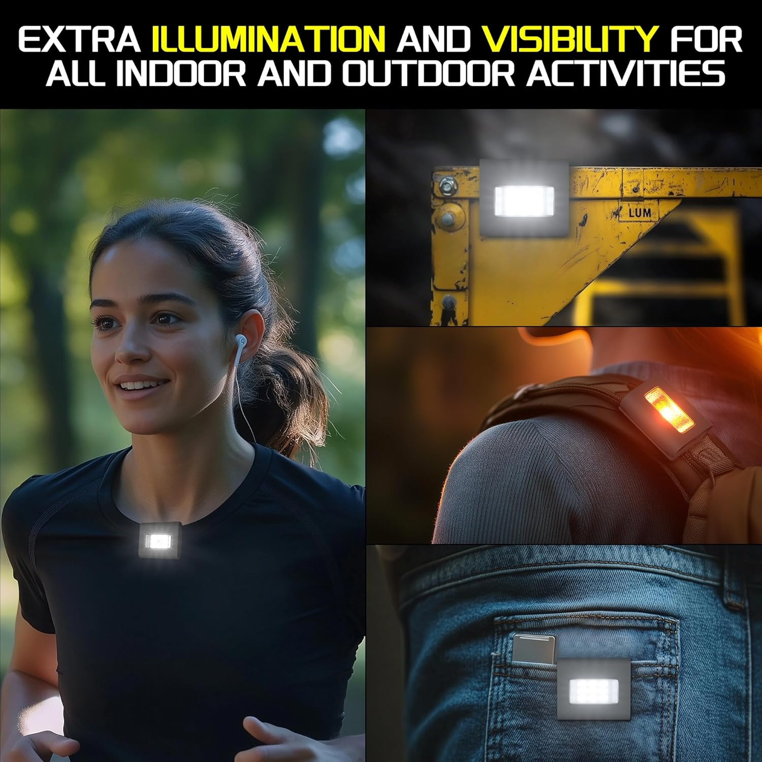 2Pack Clip on Running Lights, Rechargeable Magnetic LED Safety Lights with Red Strobe, Waterproof, USB Charging, Flashlight for Night Jogging, Dog Walking, Hiking Backpack, Cycling image number 5