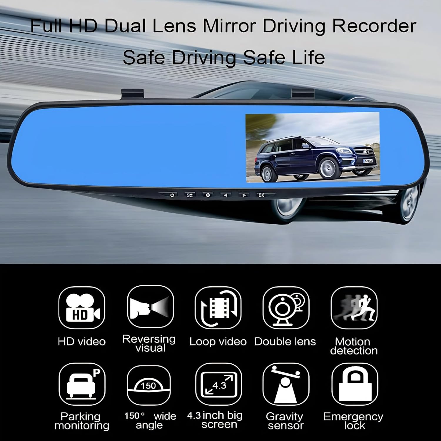 Smart Rearview Mirror Dash Cam Backup Camera Mirror Dash Cam Front and Rear Camera High Definition Video Audio Recorder Front and Rear Dual Cameras Rear View Mirror Camera for Car Truck SUV Nan image number 4