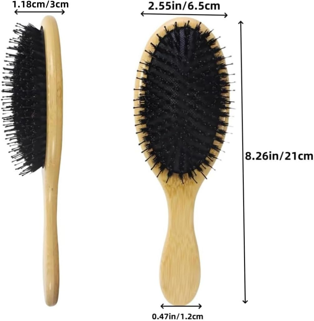 Wild Boar Bristle Brush,Massage Comb,Soft Natural Wooden Nylon Bristles Hairbrush,Boar Bristle Cushion Brush, for Women Men for Thick Thin Long Short Hair, 21X6.5Cm image number 6