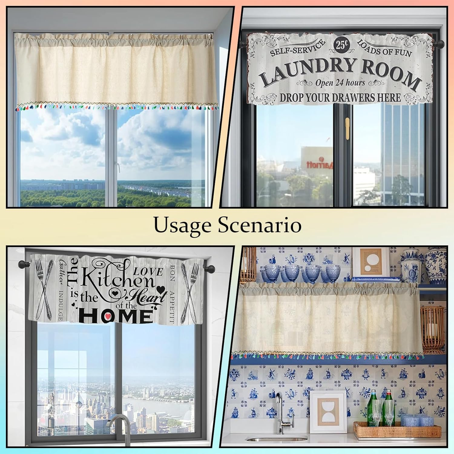 Fkereg Valance Curtains for Kitchen Windows, Small Farmhouse Kitchen Window Curtains over Sink Linen, Short Toppers Modern Cafe Curtains Rod Pocket Treatment for Bathroom Bedroom, 137X45 Cm, C image number 3