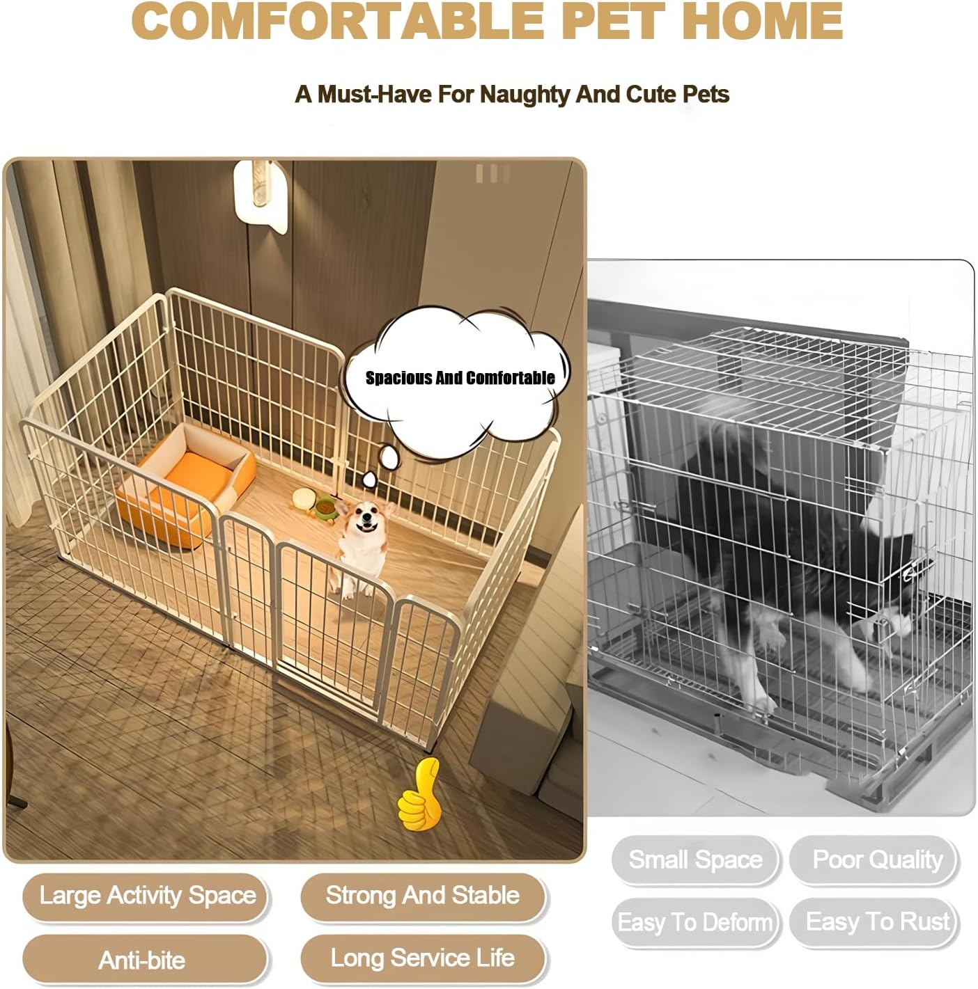 Metal Dog Playpen,6-Panel 24" Pet Playpen with Door,With Door Anti-Rust Exercise Fence,Indoor/Outdoor Dog Pen for Small and Medium Dogs Play,Foldable (Black) - Black image number 4