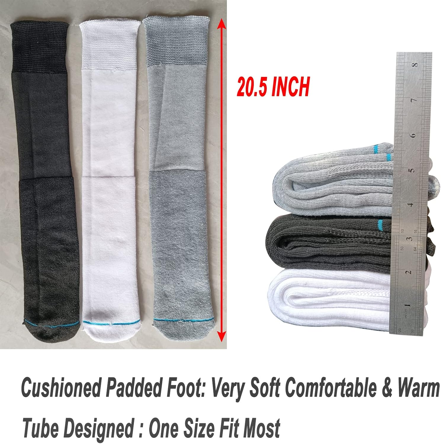 Walking Boot Socks Replacement Sock Liner for Orthopedic Walker Brace,Tube Socks under Air Cam Walkers and Fracture Boot Cast Surgical Leg Cover Black 4 Pair image number 4