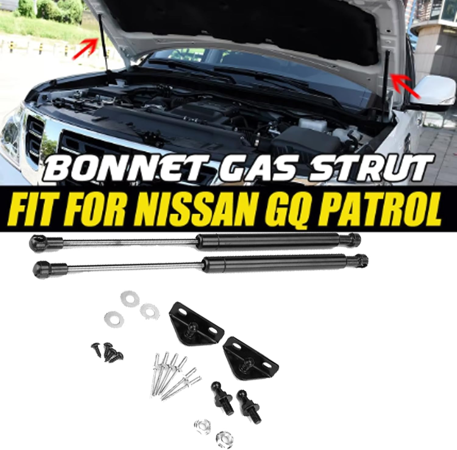 2 Bonnet Gas Struts Kit for Nissan GQ Y60 Patrol 1988-1999 Front Hood Modification Springs Set image number 3