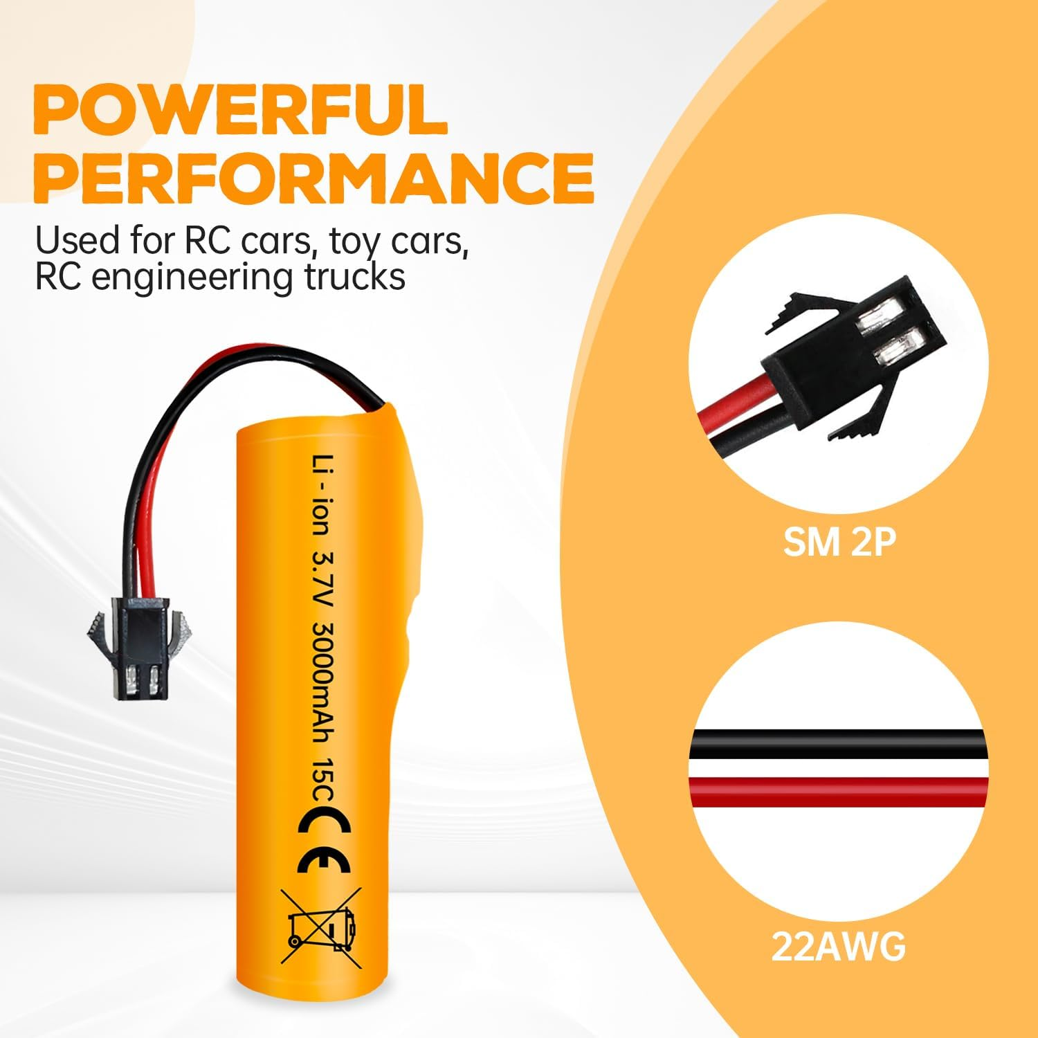 Fytoo 2PCS 3.7V 3000Mah Li Ion Battery with SM-2P Plug and USB Charging Cable Suitable for DE42 DE44 DE45 DE68 RC Remote Control Drifting Car Truck Off-Road Racing Car image number 1