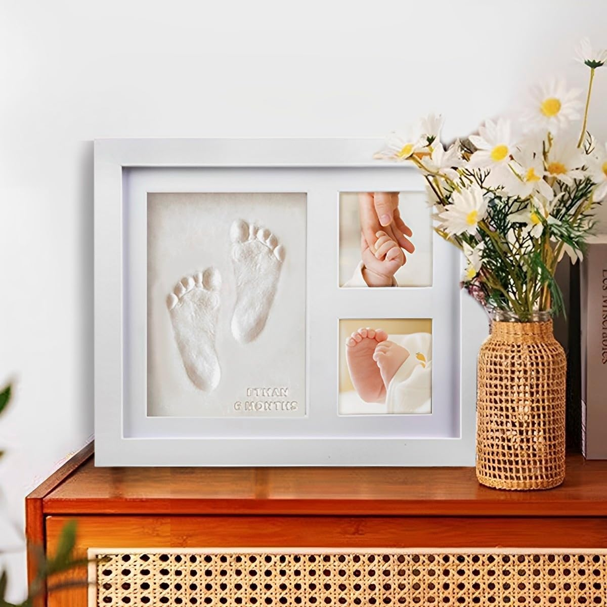 Baby Handprint and Footprint Makers Kit DIY Newborn Baby Keepsake Frame Clay Hand Print Picture Frame Foot Impression Photo Keepsake New Mom Baby Shower Gifts for Boys Girls image number 4