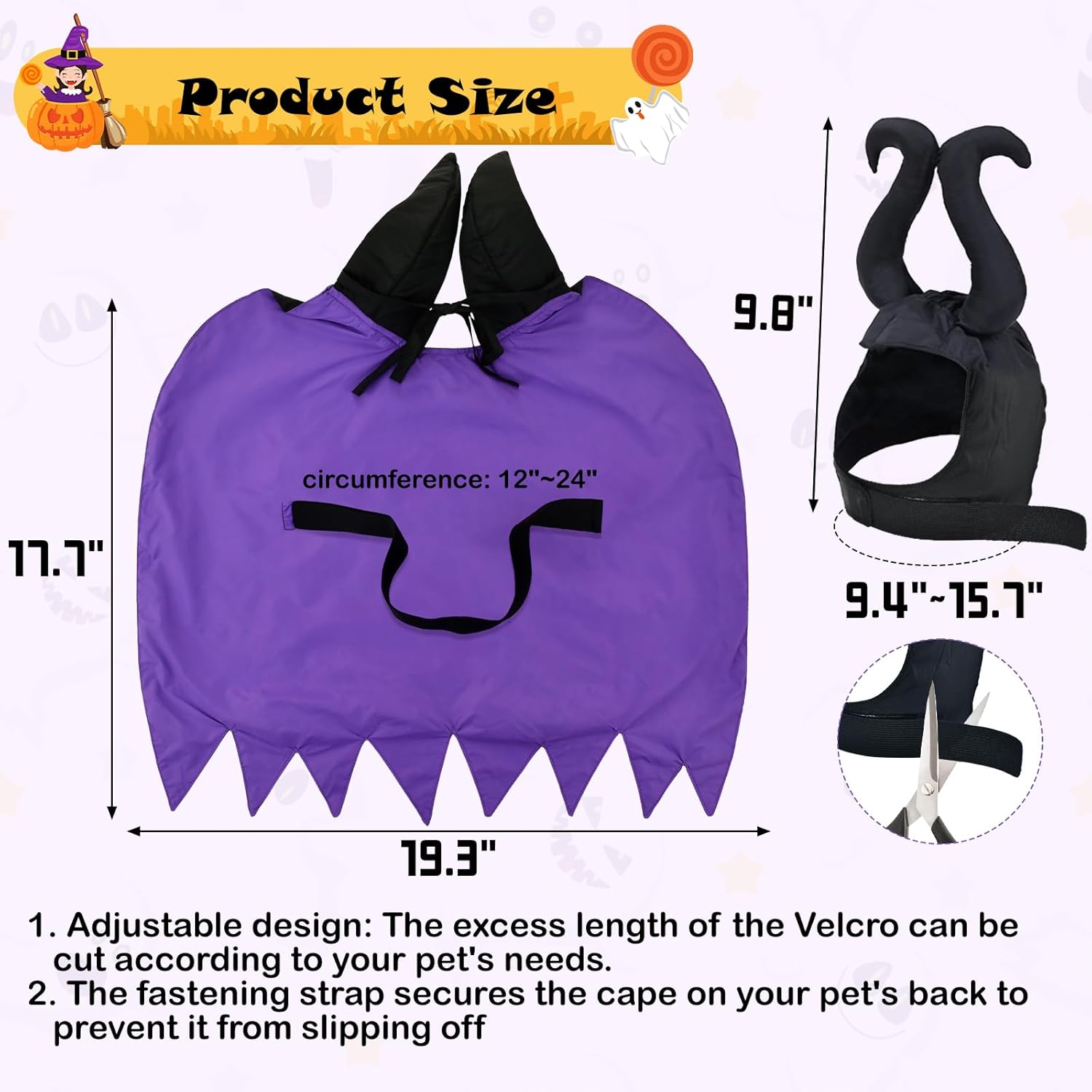 Shurung Puppy Halloween Witch Shaped Costume Cat Purple Vampire Cape Puppy Wizard Devil Horns Hat Pet Holiday Outfit for Cat Small Dog image number 5